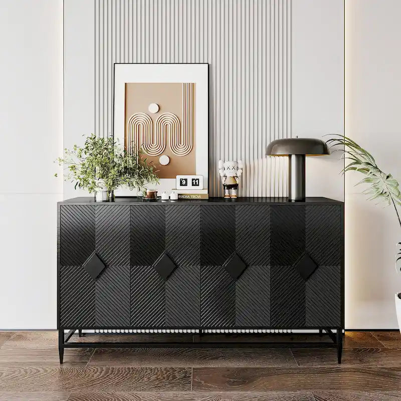 Meuble de rangement en bois avec portes vitrées et étagères