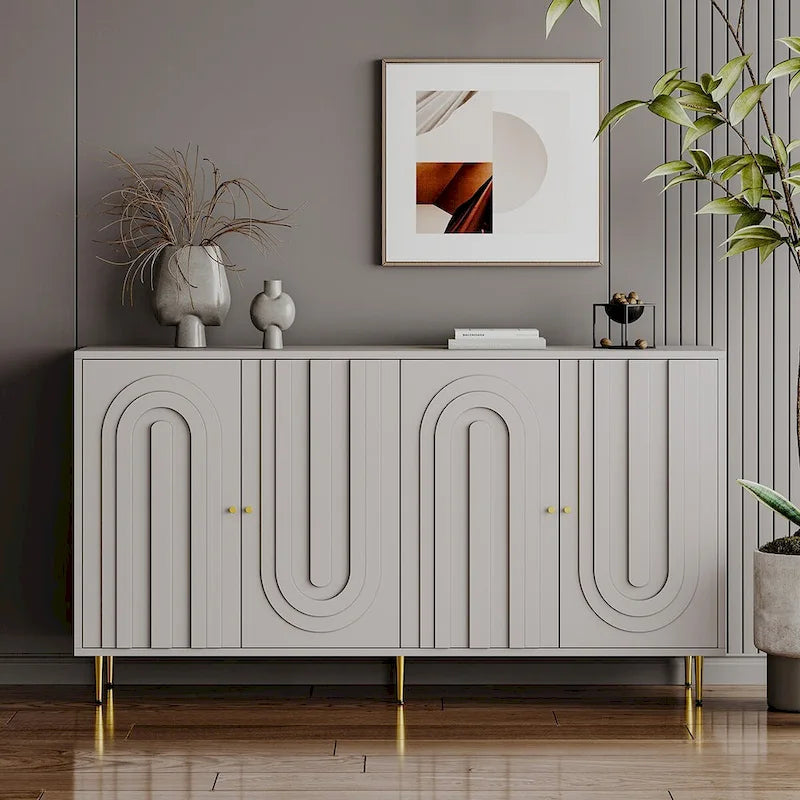 Meuble de rangement en bois avec portes vitrées et étagères