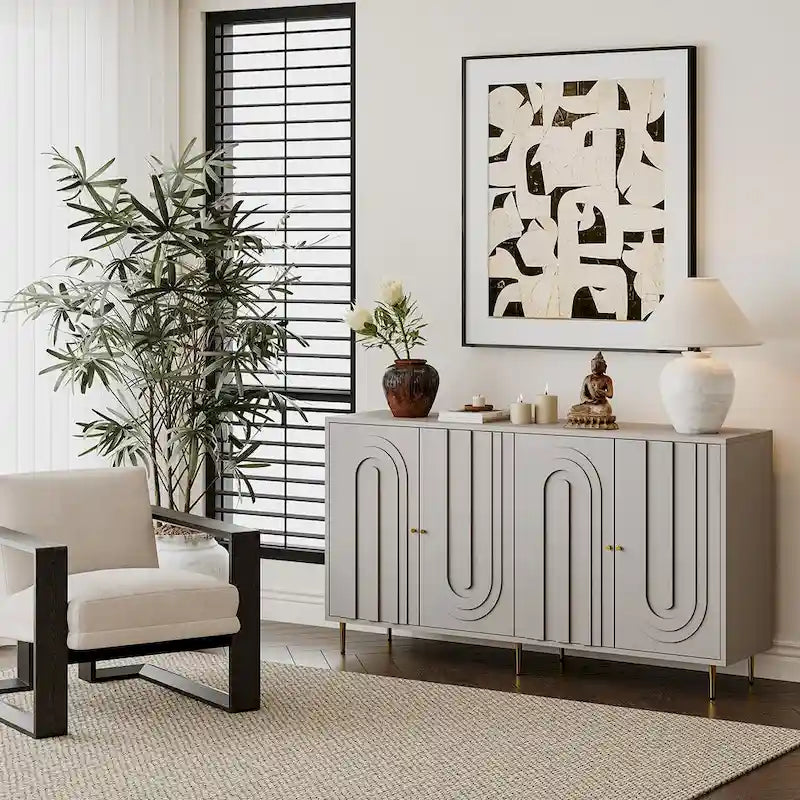 Meuble de rangement en bois avec portes vitrées et étagères