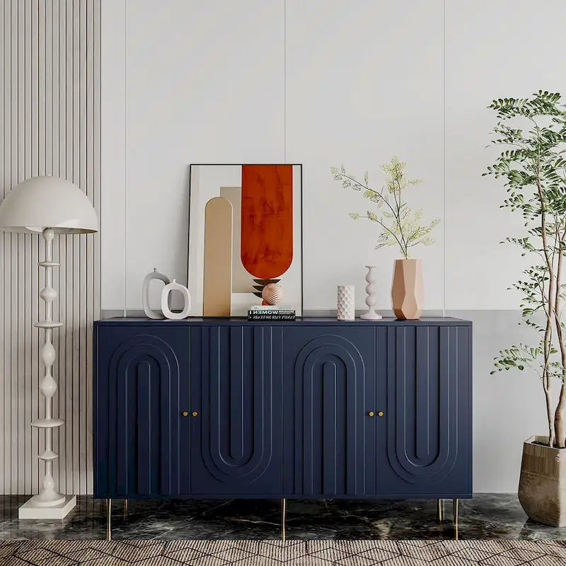 Meuble de rangement en bois avec portes vitrées et étagères