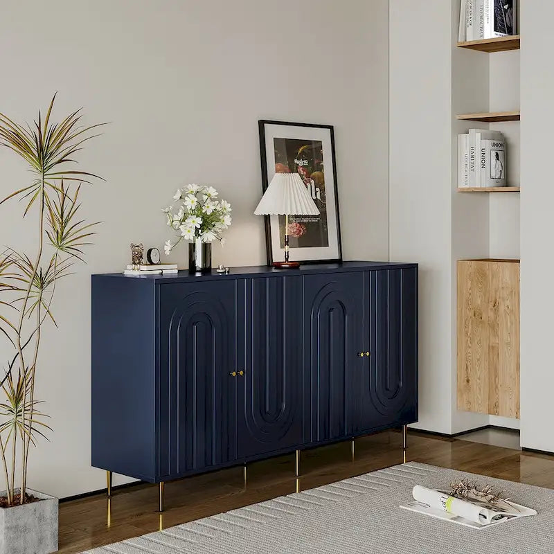 Meuble de rangement en bois avec portes vitrées et étagères