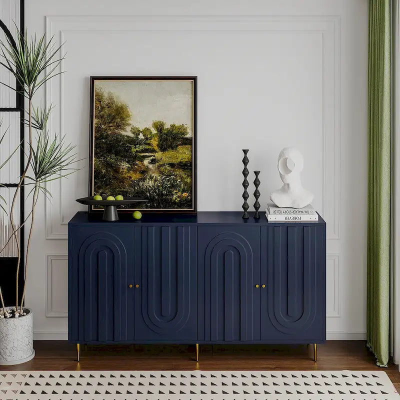 Meuble de rangement en bois avec portes vitrées et étagères