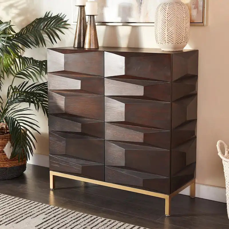 Meuble de rangement géométrique en bois 1 étagère et 2 ou 4 portes - Marron - Décor Roche River