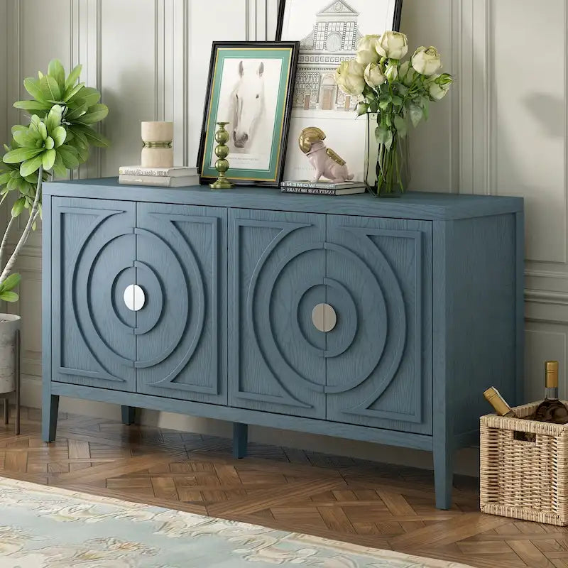 Porte de buffet rétro avec rainure circulaire, poignée de porte ronde en métal pour entrée, salle à manger, salon