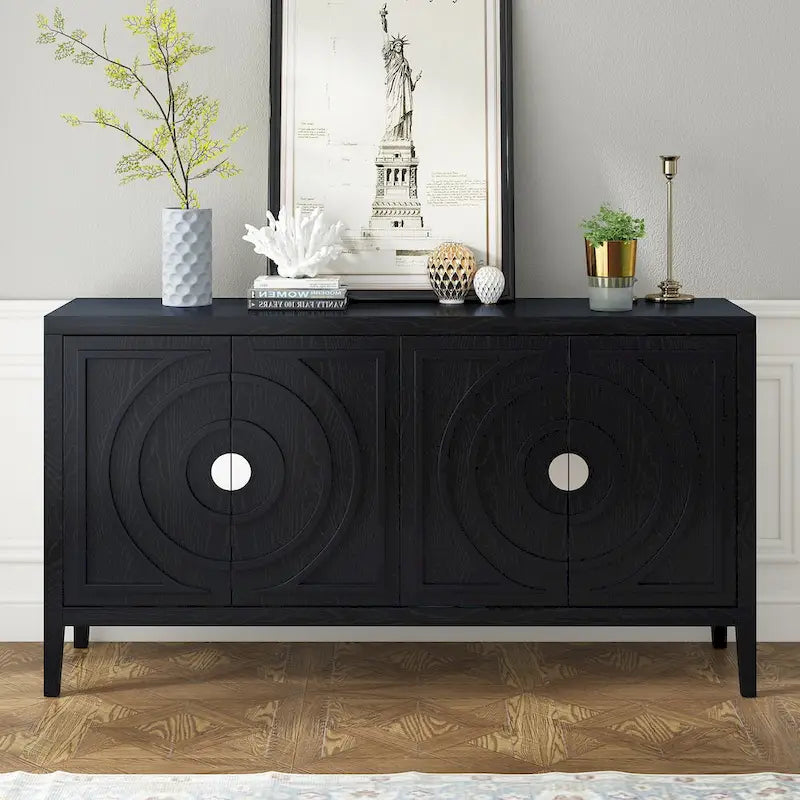 Porte de buffet rétro avec rainure circulaire, poignée de porte ronde en métal pour entrée, salle à manger, salon