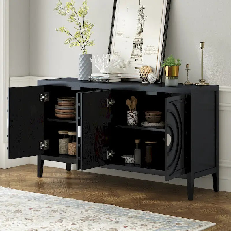 Porte de buffet rétro avec rainure circulaire, poignée de porte ronde en métal pour entrée, salle à manger, salon