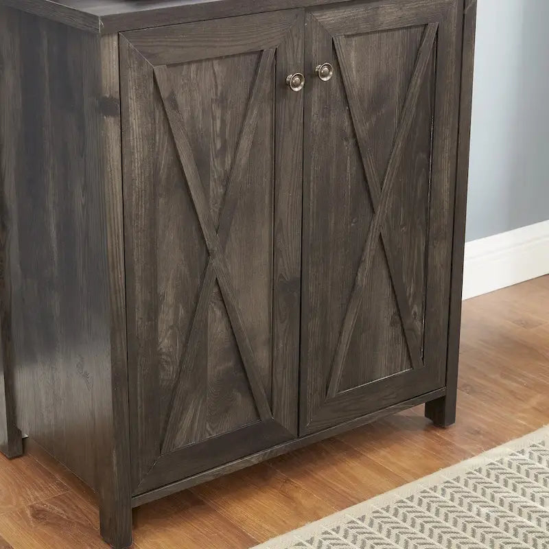 Meuble de bar à café avec support pour micro-ondes, cadre en métal, meuble de bar d'appoint pour la maison, meuble en bois avec motif de grange creuse