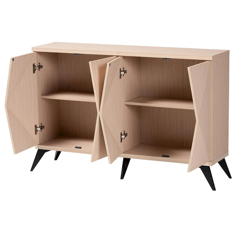 Buffet bahut Draper de style mi-siècle moderne en bois bicolore marron clair et noir à 4 portes