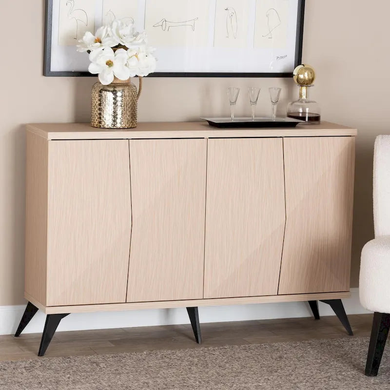 Buffet bahut Draper de style mi-siècle moderne en bois bicolore marron clair et noir à 4 portes