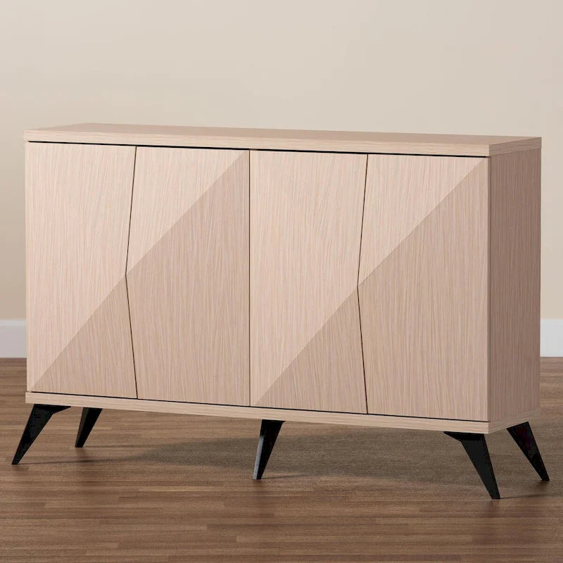 Buffet bahut Draper de style mi-siècle moderne en bois bicolore marron clair et noir à 4 portes