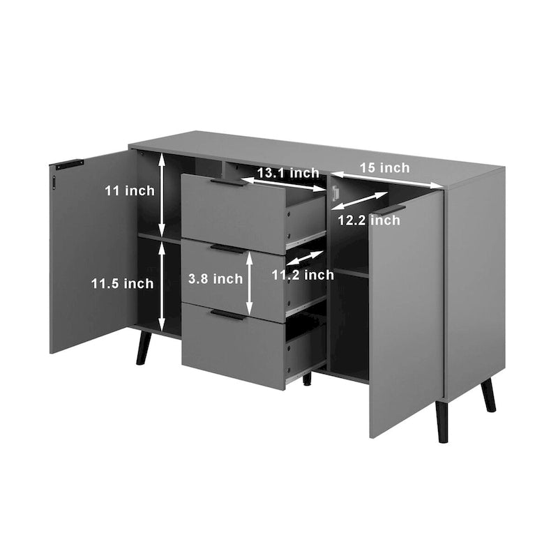 Bahut de salle à manger avec rangement, meuble bar à café en bois, armoire de 120 cm avec 3 tiroirs et 2 portes, buffet vaisselier