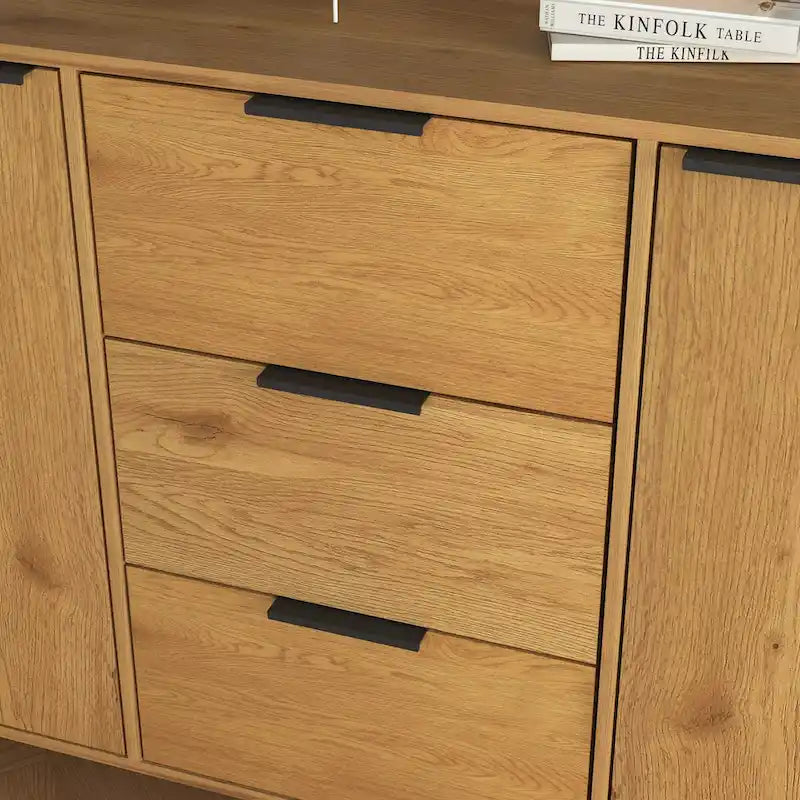 Bahut de salle à manger avec rangement, meuble bar à café en bois, armoire de 120 cm avec 3 tiroirs et 2 portes, buffet vaisselier
