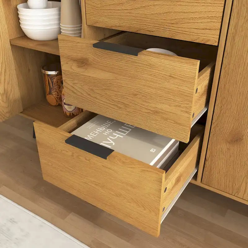Bahut de salle à manger avec rangement, meuble bar à café en bois, armoire de 120 cm avec 3 tiroirs et 2 portes, buffet vaisselier