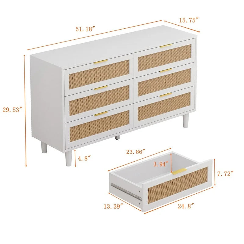 51.18 Commode de rangement à 6 tiroirs en rotin, pour chambre à coucher