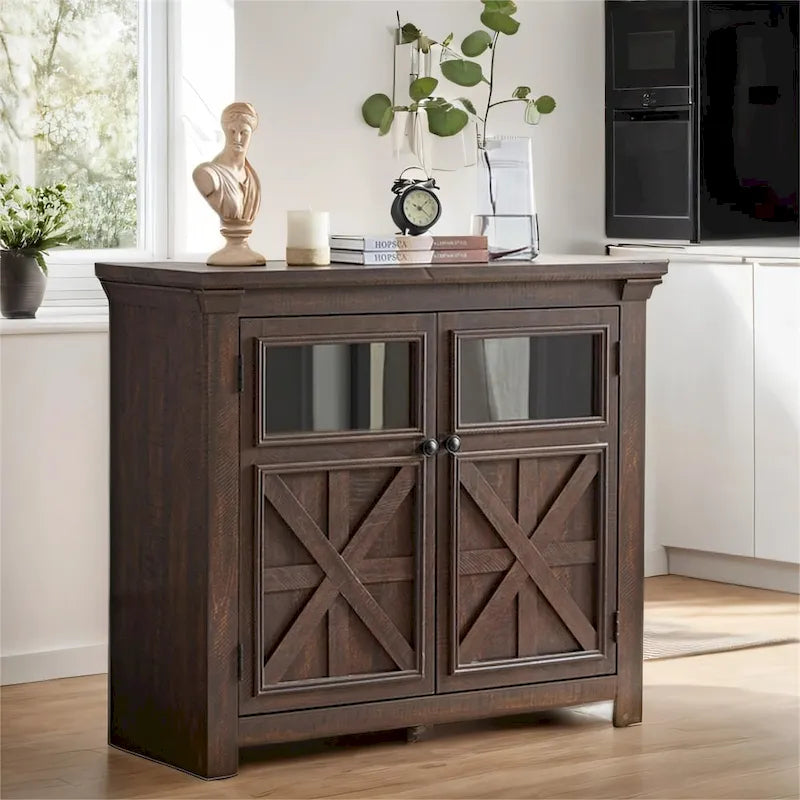 Buffet en bois avec 2 portes et poignée en métal