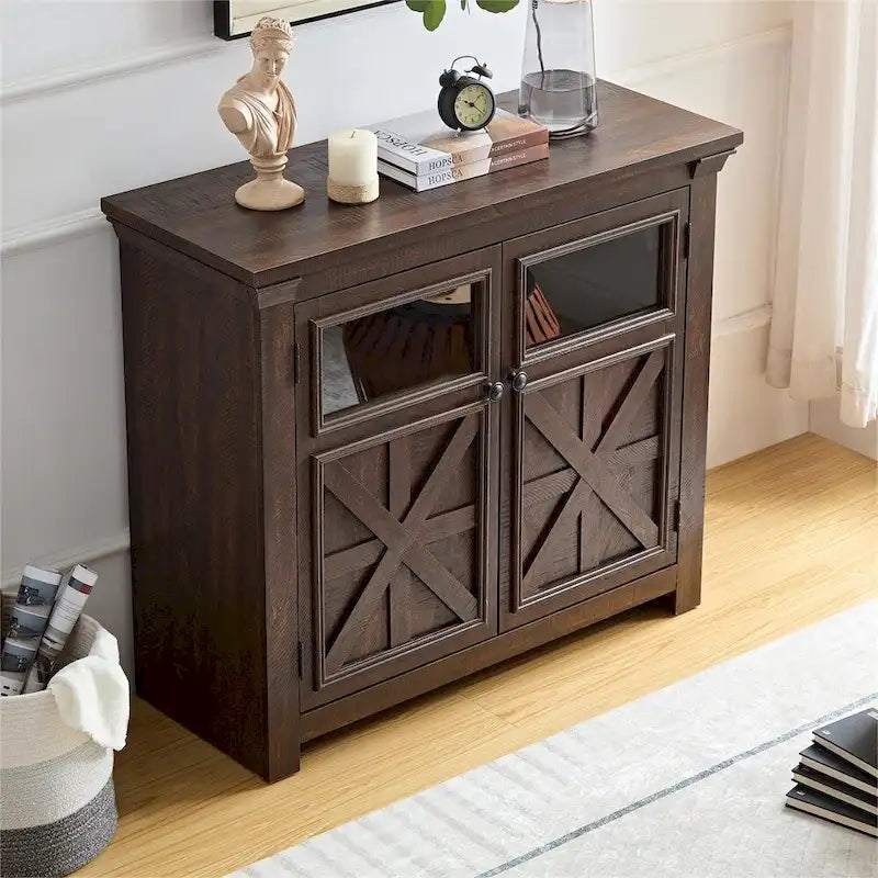 Buffet en bois avec 2 portes et poignée en métal