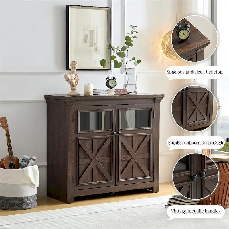 Buffet en bois avec 2 portes et poignée en métal