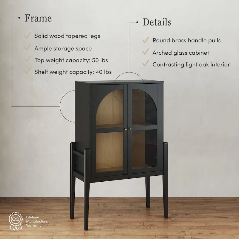 Buffet ou console moderne du milieu du siècle Shadow avec portes vitrées, armoire de rangement de cuisine avec cadre en bois