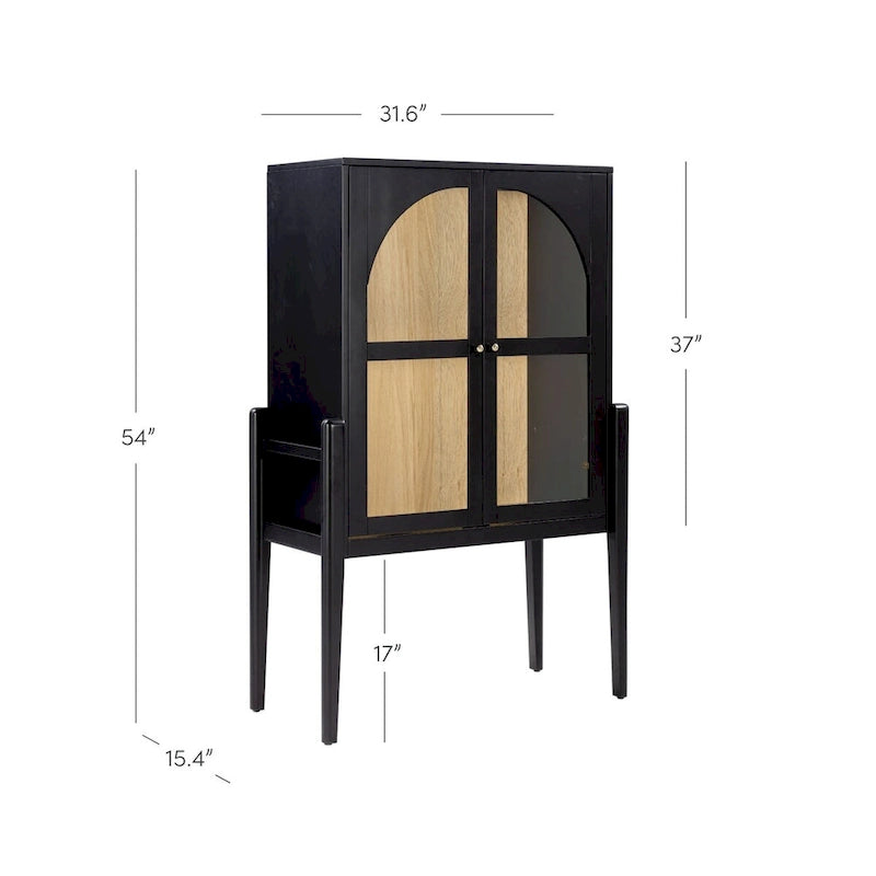 Buffet ou console moderne du milieu du siècle Shadow avec portes vitrées, armoire de rangement de cuisine avec cadre en bois