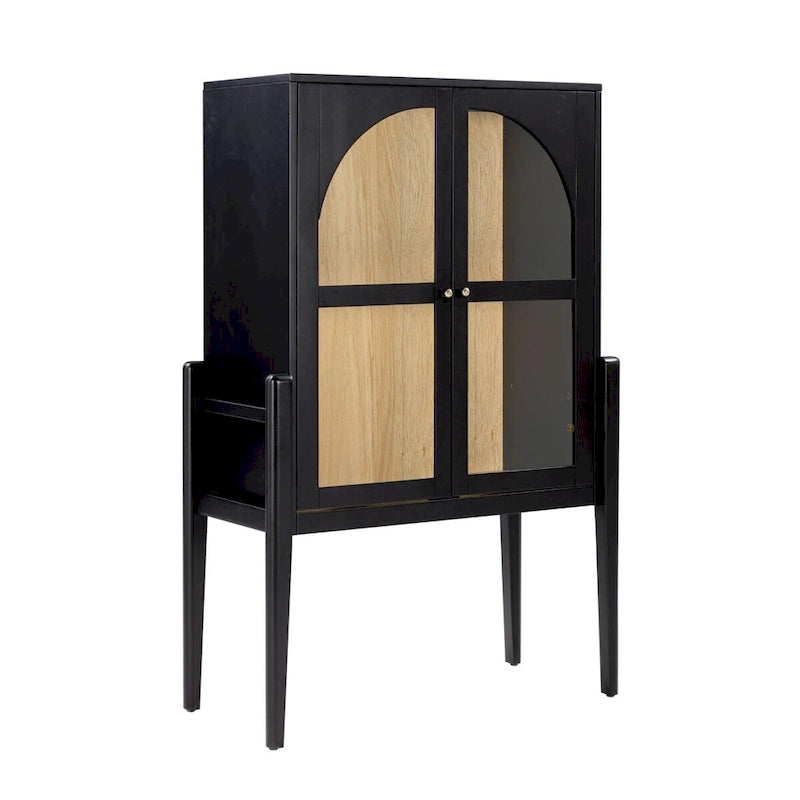 Buffet ou console moderne du milieu du siècle Shadow avec portes vitrées, armoire de rangement de cuisine avec cadre en bois