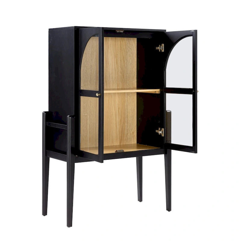 Buffet ou console moderne du milieu du siècle Shadow avec portes vitrées, armoire de rangement de cuisine avec cadre en bois