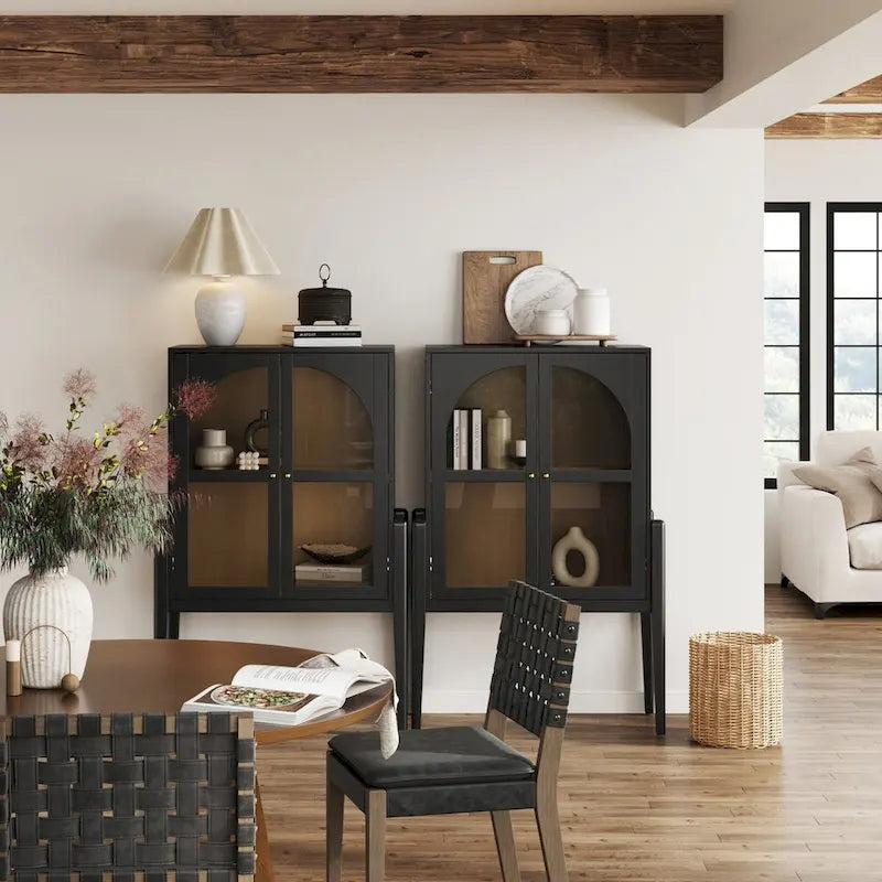 Buffet ou console moderne du milieu du siècle Shadow avec portes vitrées, armoire de rangement de cuisine avec cadre en bois