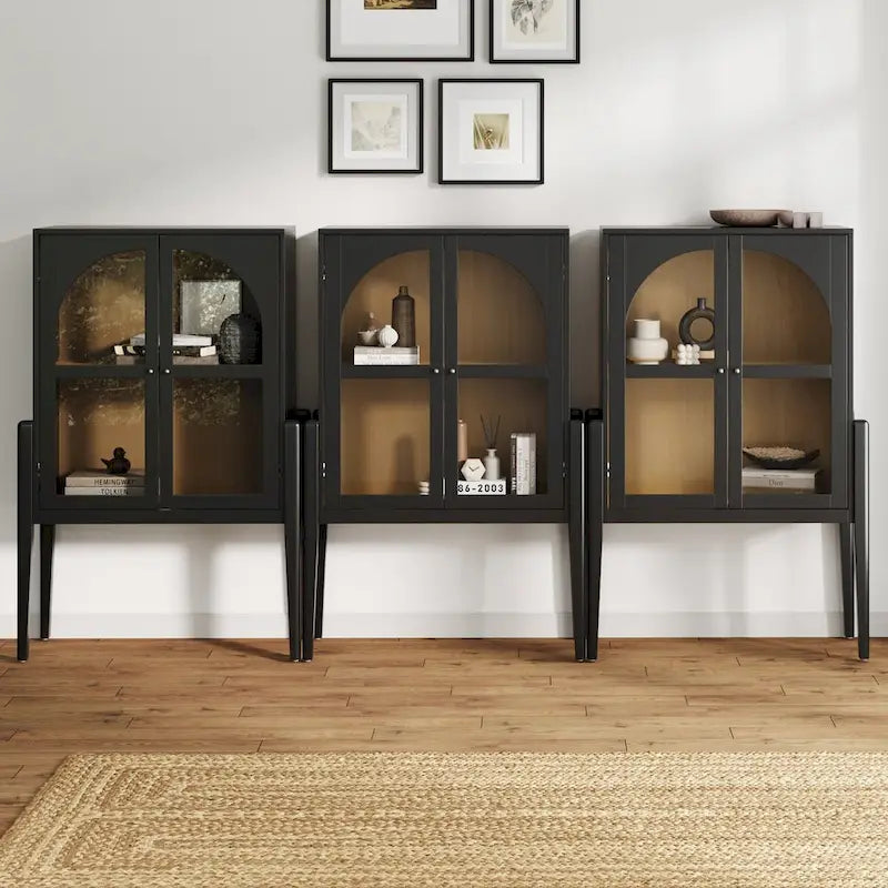 Buffet ou console moderne du milieu du siècle Shadow avec portes vitrées, armoire de rangement de cuisine avec cadre en bois