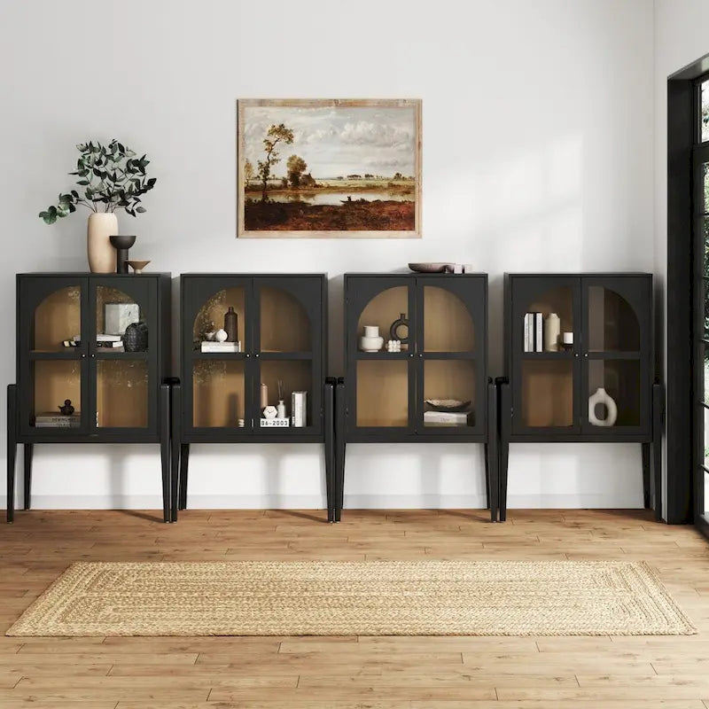 Buffet ou console moderne du milieu du siècle Shadow avec portes vitrées, armoire de rangement de cuisine avec cadre en bois