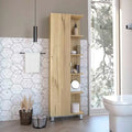 Meuble d'angle Womppi, cinq étagères ouvertes, une seule porte, finition gris clair, de haute qualité et durable