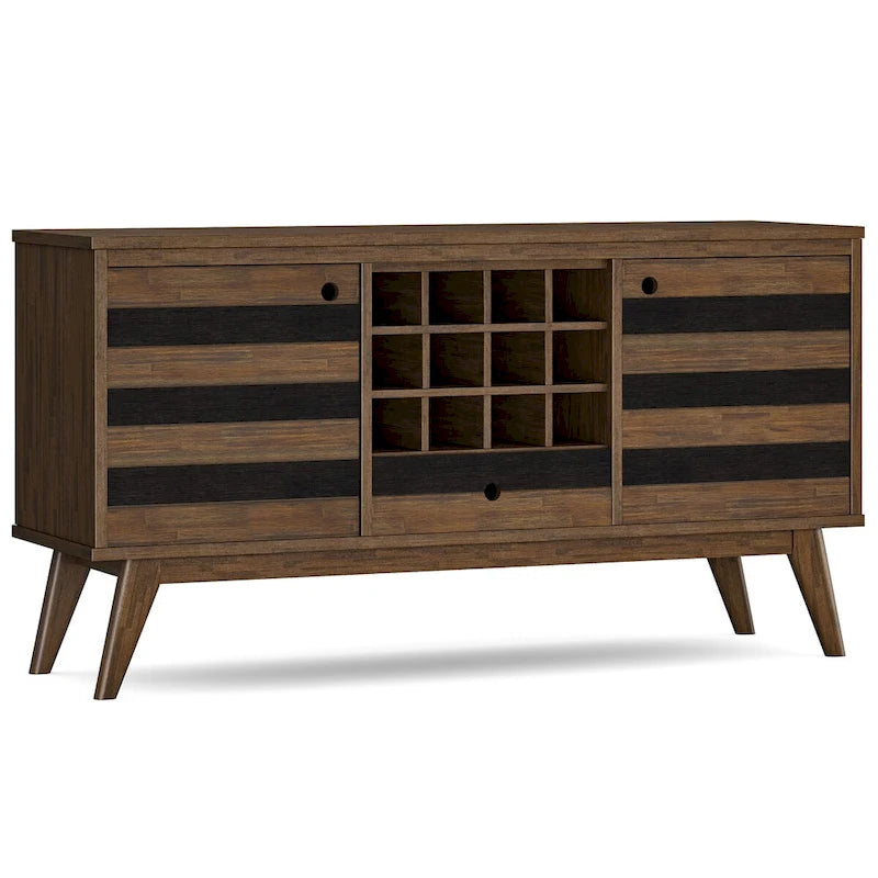 WYNDENHALL Wright Buffet rectangulaire Mid Century de 152,4 cm de large en BOIS D'ACACIA MASSIF avec rangement à vin, Fini Brun Vieilli Naturel Rustique