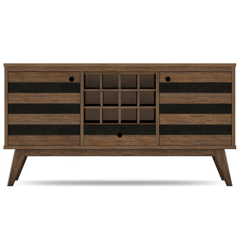 WYNDENHALL Wright Buffet rectangulaire Mid Century de 152,4 cm de large en BOIS D'ACACIA MASSIF avec rangement à vin, Fini Brun Vieilli Naturel Rustique