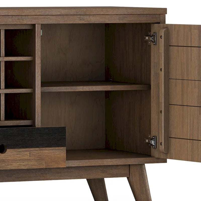 WYNDENHALL Wright Buffet rectangulaire Mid Century de 152,4 cm de large en BOIS D'ACACIA MASSIF avec rangement à vin, Fini Brun Vieilli Naturel Rustique