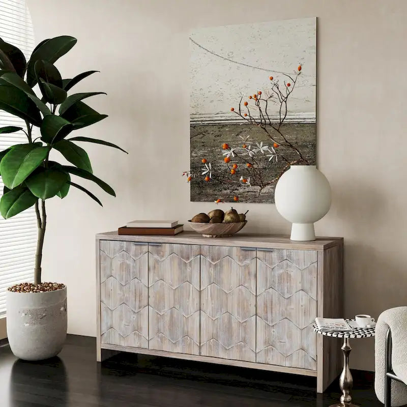 Meuble d'appoint de style rustique avec 4 portes en bois, buffet et vaisselier de rangement, pour le salon, l'entrée