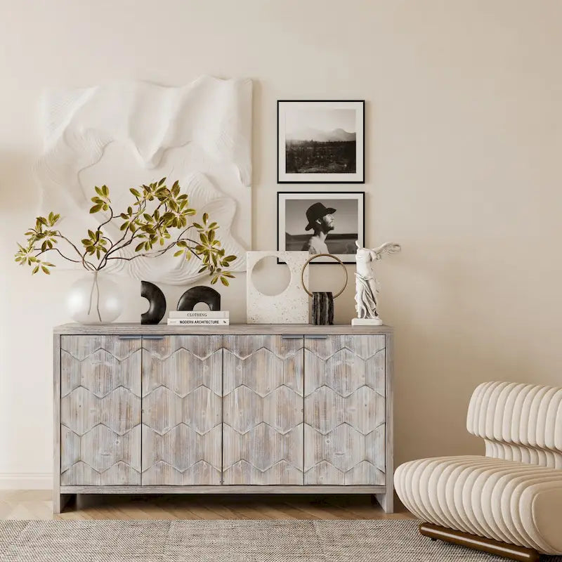 Meuble d'appoint de style rustique avec 4 portes en bois, buffet et vaisselier de rangement, pour le salon, l'entrée