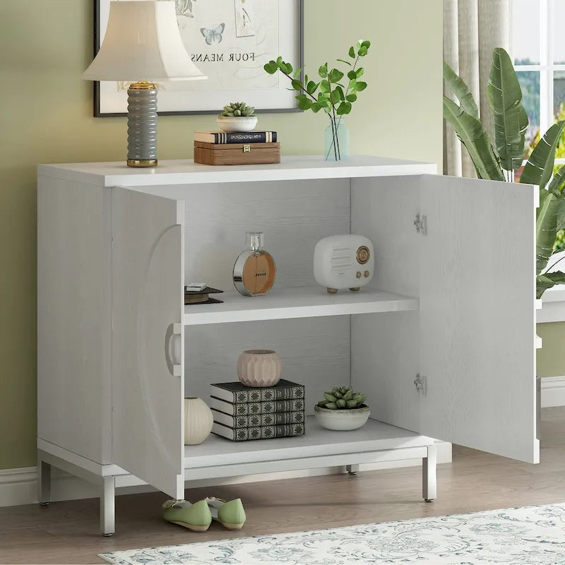 Meuble de rangement simple, Meuble d'appoint avec placage en bois massif et pieds en métal pour salon, entrée, salle à manger