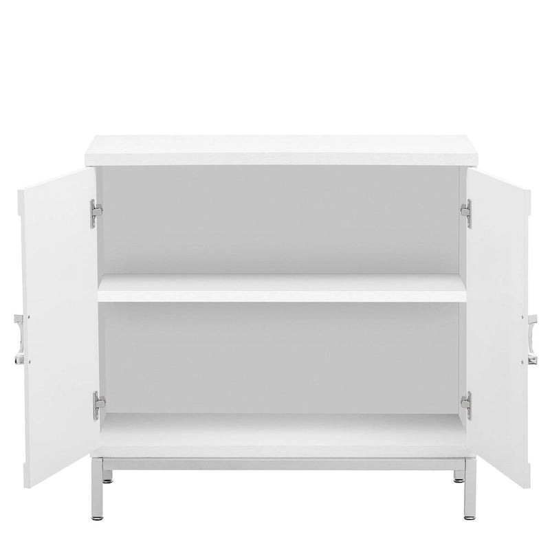 Meuble de rangement simple, Meuble d'appoint avec placage en bois massif et pieds en métal pour salon, entrée, salle à manger