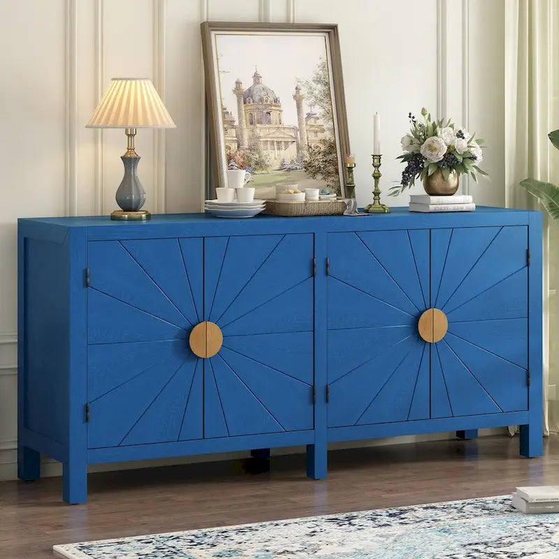 Caractéristiques uniques de l'armoire en placage de frêne avec portes à motif de lignes rayonnantes, adaptée aux salons et aux couloirs