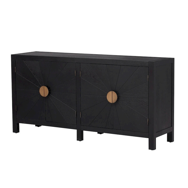 Caractéristiques uniques de l'armoire en placage de frêne avec portes à motif de lignes rayonnantes, adaptée aux salons et aux couloirs