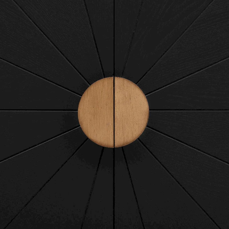 Caractéristiques uniques de l'armoire en placage de frêne avec portes à motif de lignes rayonnantes, adaptée aux salons et aux couloirs