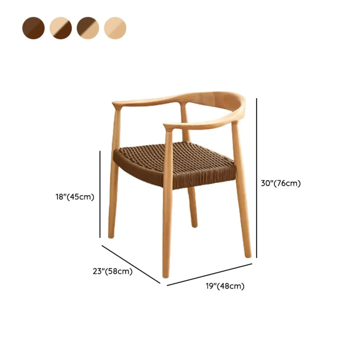 Chaise de salle à manger scandinave incurvée en bois tressé avec accoudoirs