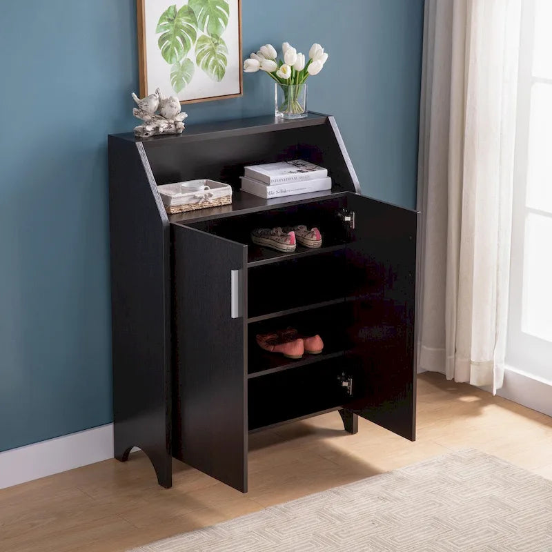 Meuble à chaussures/rangement moderne à deux portes avec 4 étagères - Cacao rouge