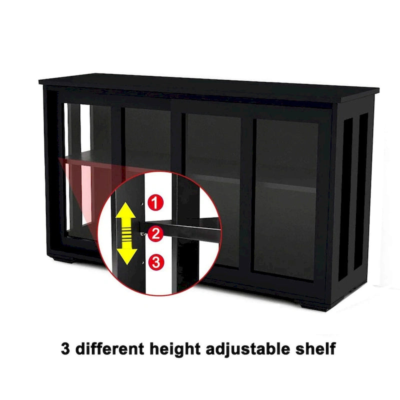 Bahut de cuisine de rangement, étagère réglable et porte vitrée, noir