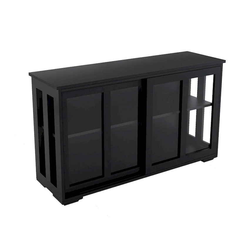 Bahut de cuisine de rangement, étagère réglable et porte vitrée, noir