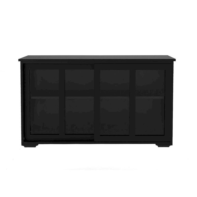 Bahut de cuisine de rangement, étagère réglable et porte vitrée, noir