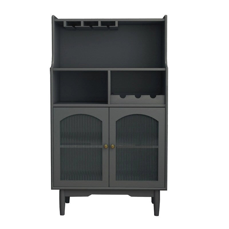 Buffet de rangement pour cave à vin moderne avec casier à vin amovible et porte-verres à pied et vitrine à 2 portes en verre pour salon, salle à manger