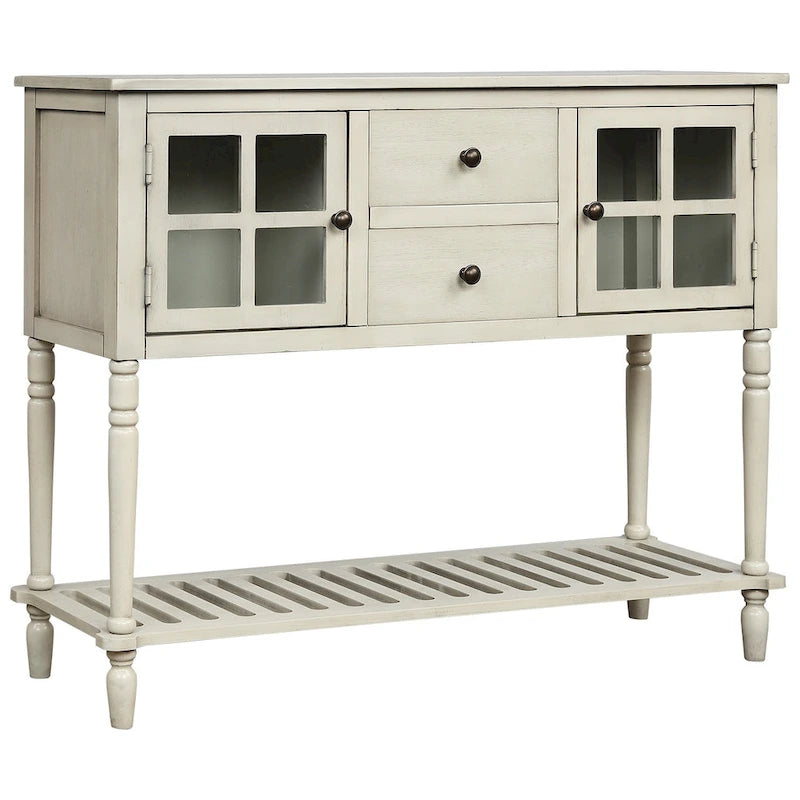 Table console de buffet avec étagère inférieure, meuble de rangement de salon en bois/verre style ferme