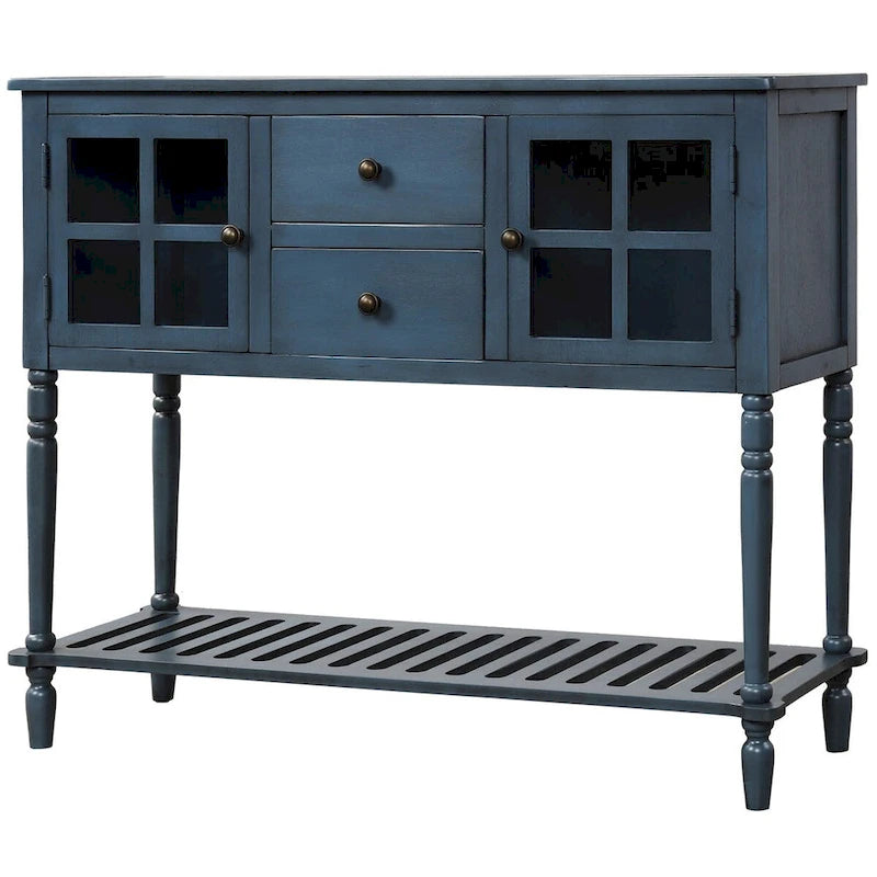 Table console de buffet avec étagère inférieure, meuble de rangement de salon en bois/verre style ferme