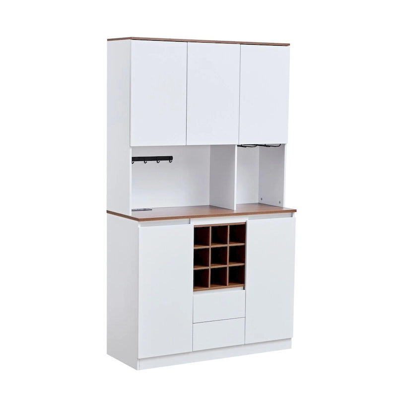 Meuble de Bar à Café de Ferme, Buffet de Cuisine 175cm avec Rangement, Meuble à Boissons pour la Maison et la Salle à Manger