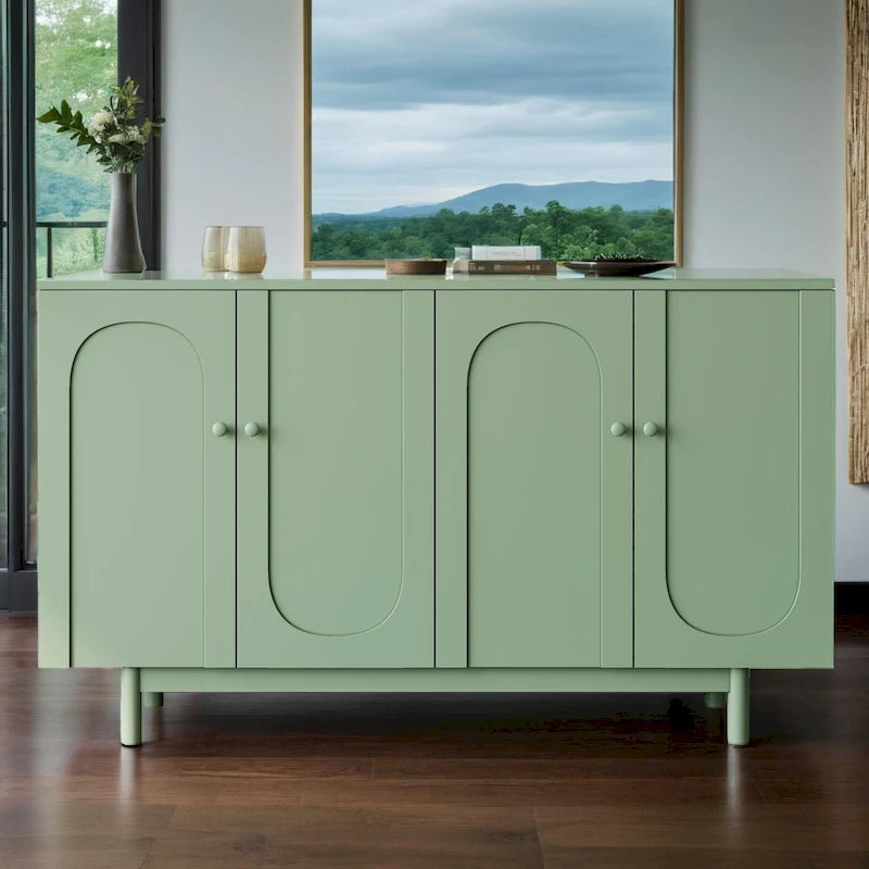 Armoire de rangement intaglio moderne à 4 portes avec étagère réglable, armoire élégante et d'appoint avec pieds en pin, buffet
