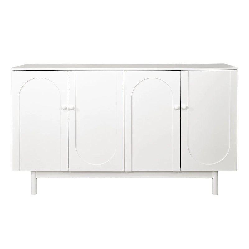 Armoire de rangement intaglio moderne à 4 portes avec étagère réglable, armoire élégante et d'appoint avec pieds en pin, buffet